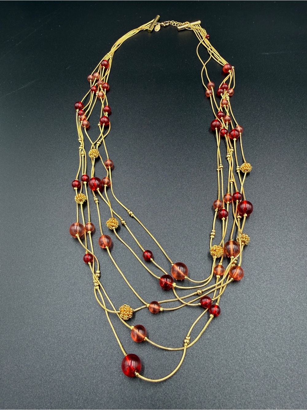 Joan Rivers Gold-Tone Multi-Strand Necklace with Red and Amber Beads